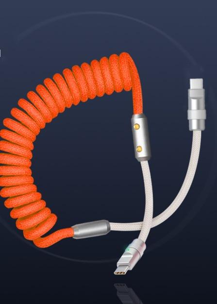 6A Spring Data Cable PD66W Super-fast Charging Dual Type-C Charging Cable for iPhone & Android Accessories