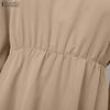 ZANZEA Women Casual Round Neck Loose Long Sleeve Splice Dress