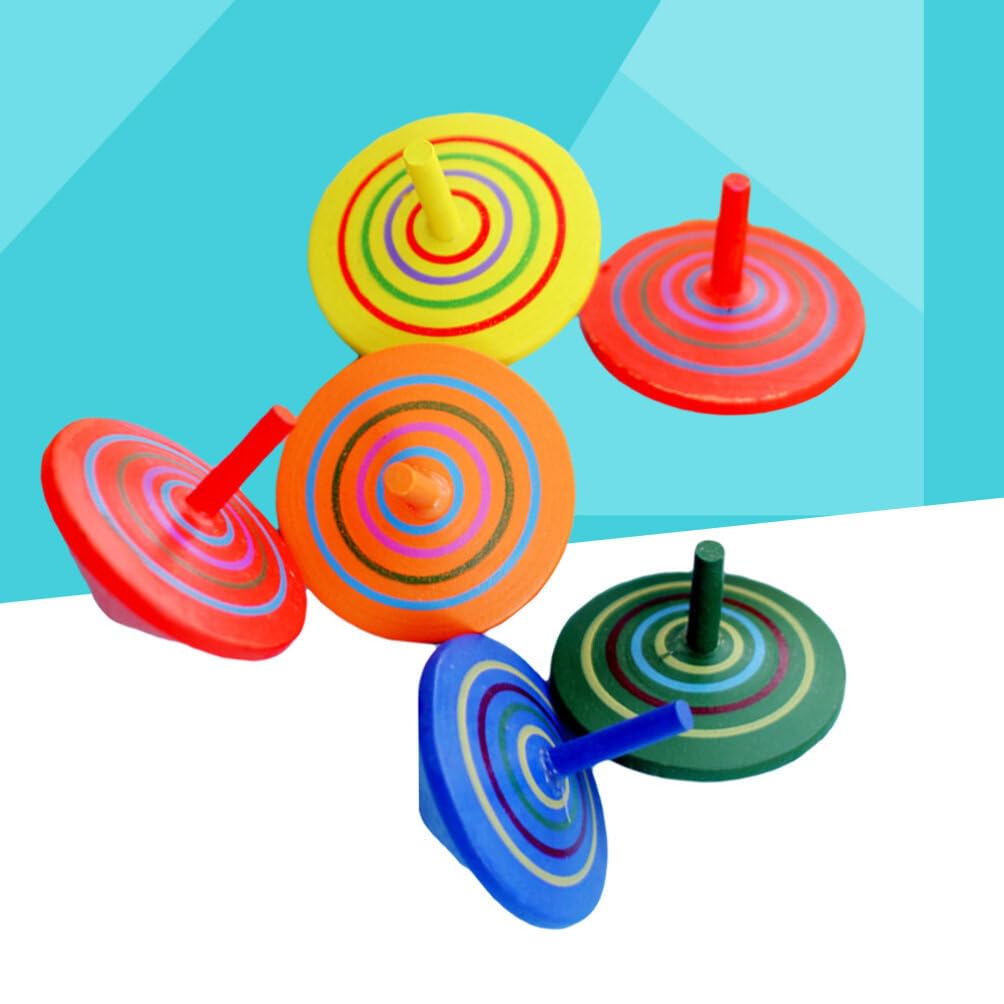 LIOOBO Hand Crank Wooden Spinning Handstand Fun Educational Set of 12 Tops, Tops, Tops, Kids' Toys, (Random Colors)