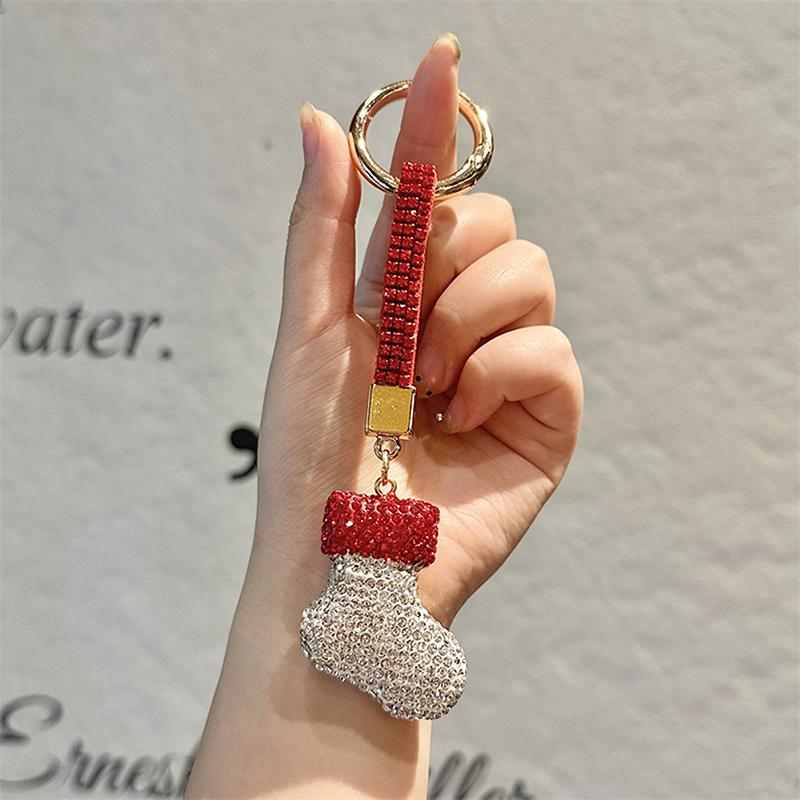 Cartoon Rhinestone Christmas Keychain For Women Girls Christmas Tree Keyring Bag Pendant Decoration Accessories