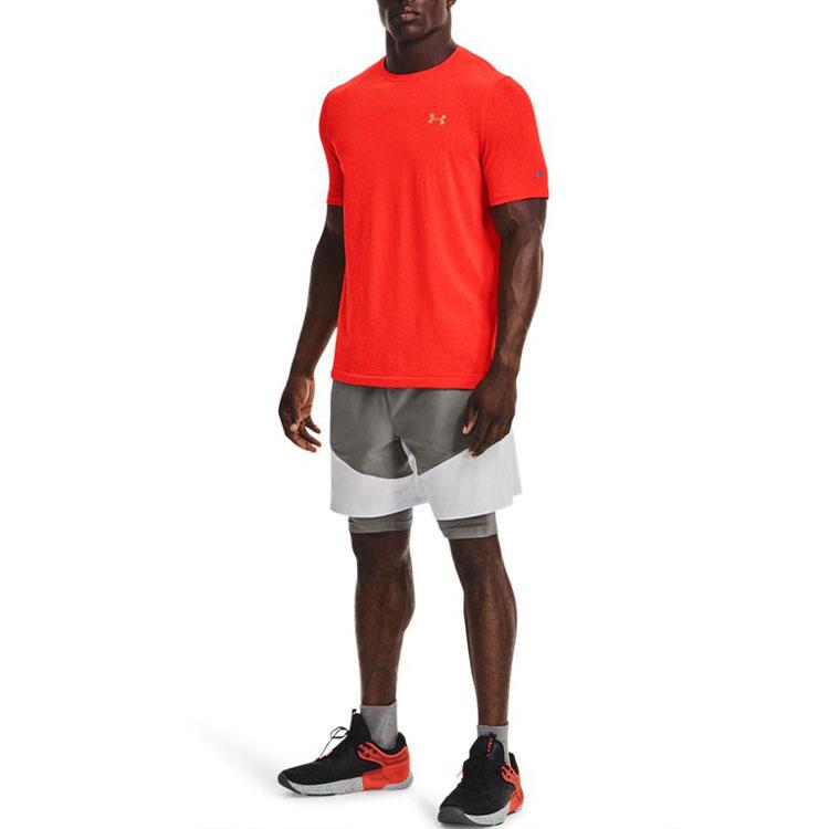 Under Armour Training Sports Slim Fit Crew Neck Fitted Straight Short Sleeve T-Shirt Men Tops Phoenix-Fire-Red 1366150-296