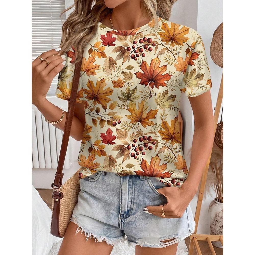 Damen Schöne T-Shirts mit Blumendruck Kurzarm T-Shirts Oberteile 3D-Drucke O-Ausschnitt Shirt Sommer Freizeit Damenbekleidung