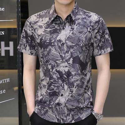 Shirt Men's Versatile Summer Trend Summer Gang Handsome Short-sleeved Ice Silk Shirt Short-sleeved Thin Section of Men's Casual Tops