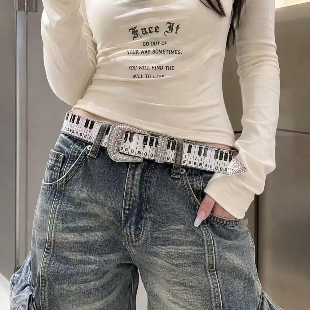 Graffiti Piano Key Note Belt Adjustable Waist Belt Vintage Dress Jeans Belt Streetwear