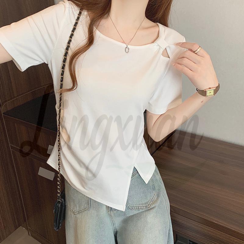 Summer 2026 Plus Size Women s Fashionable Twisted Irregular Short Sleeve T-shirt 2XL Plus Size