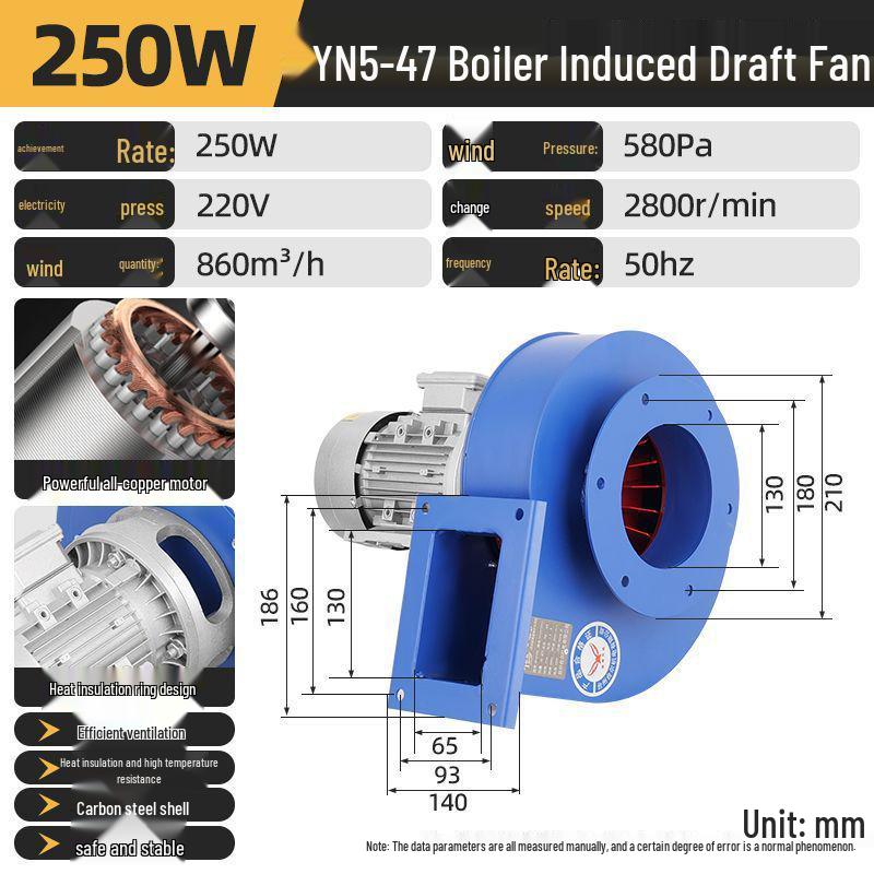 YN547 Industrial High-Temperature Dust Removal Fan - 220V, Large Power, Centrifugal, Ideal for Boiler Chimneys