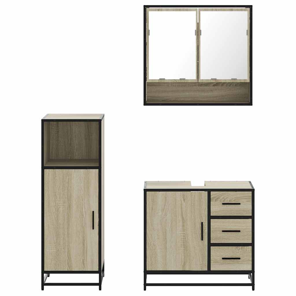 3 Piece Bathroom Furniture Set In Sonoma Oak Particleboard