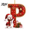 Indoor Holiday Decorations Cute Snowman Letter Christmas Ornament, 2D Flat Personalized A-Z Alphabet Clear Pattern Hanging Decor Acrylic Pendant