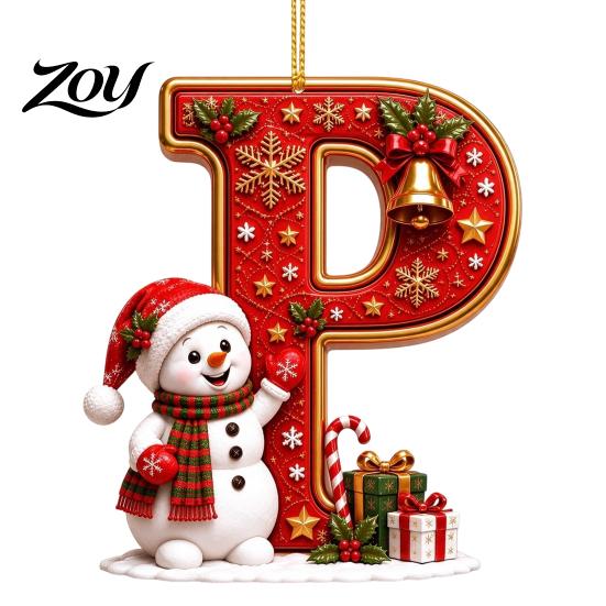 Indoor Holiday Decorations Cute Snowman Letter Christmas Ornament, 2D Flat Personalized A-Z Alphabet Clear Pattern Hanging Decor Acrylic Pendant