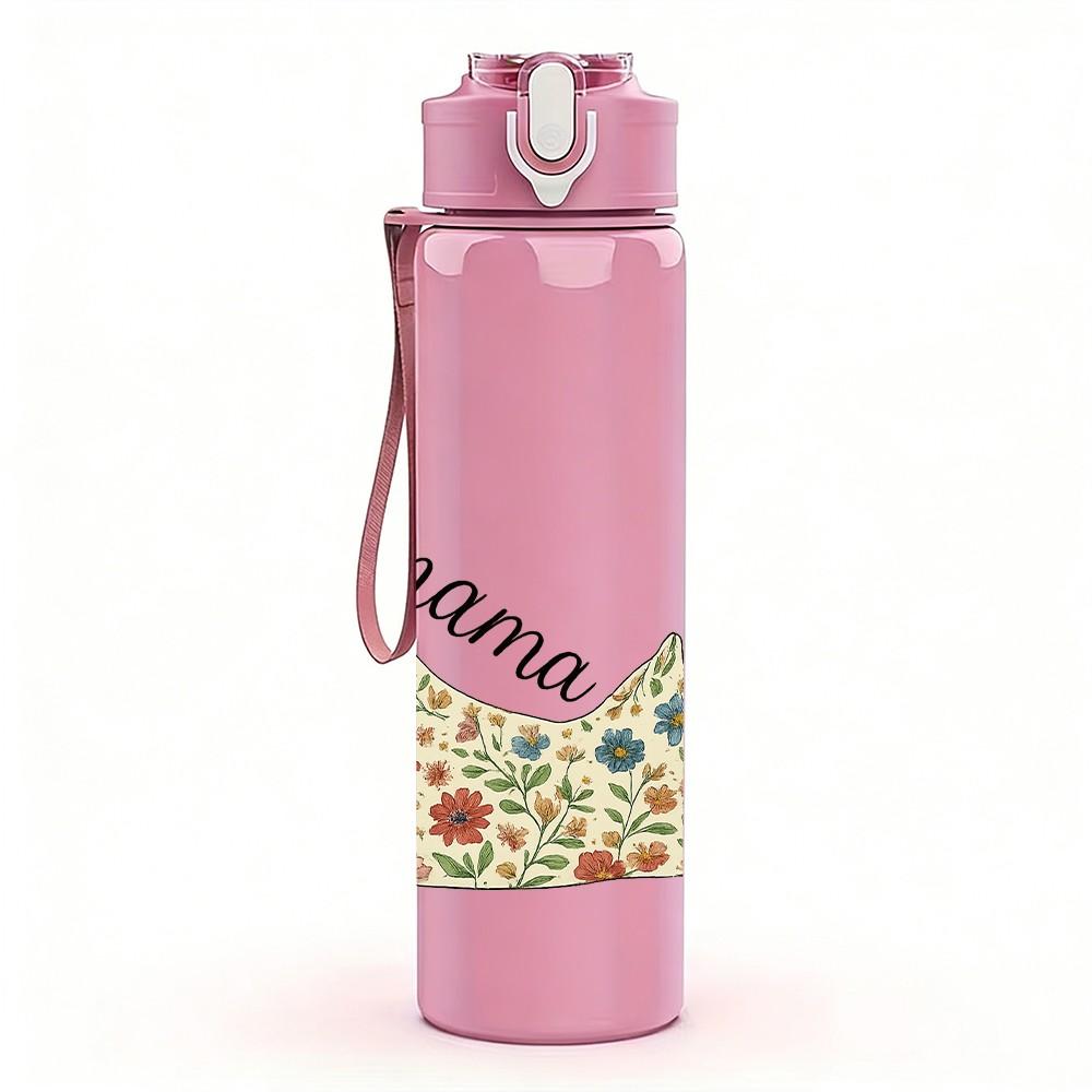 1PC Floral Cat Mama Letter Art 750ml Color Plastic Sports Water Bottle Leakproof Flip Straw Lid Suitable for Sports Office Home Use