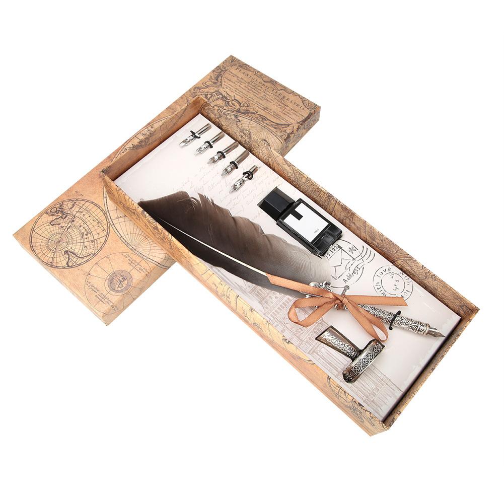 Vintage Retro Feather Dip Pen Calligraphy Writing Pen Stationery Gift with Packing Box
