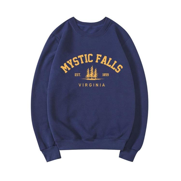 Unisex Mikina Salvatores Teplá Pohodlná Mikina s Kulatým Výstřihem Ležérní Pulovr s Dlouhým Rukávem Svetr Mystic Falls Virginia