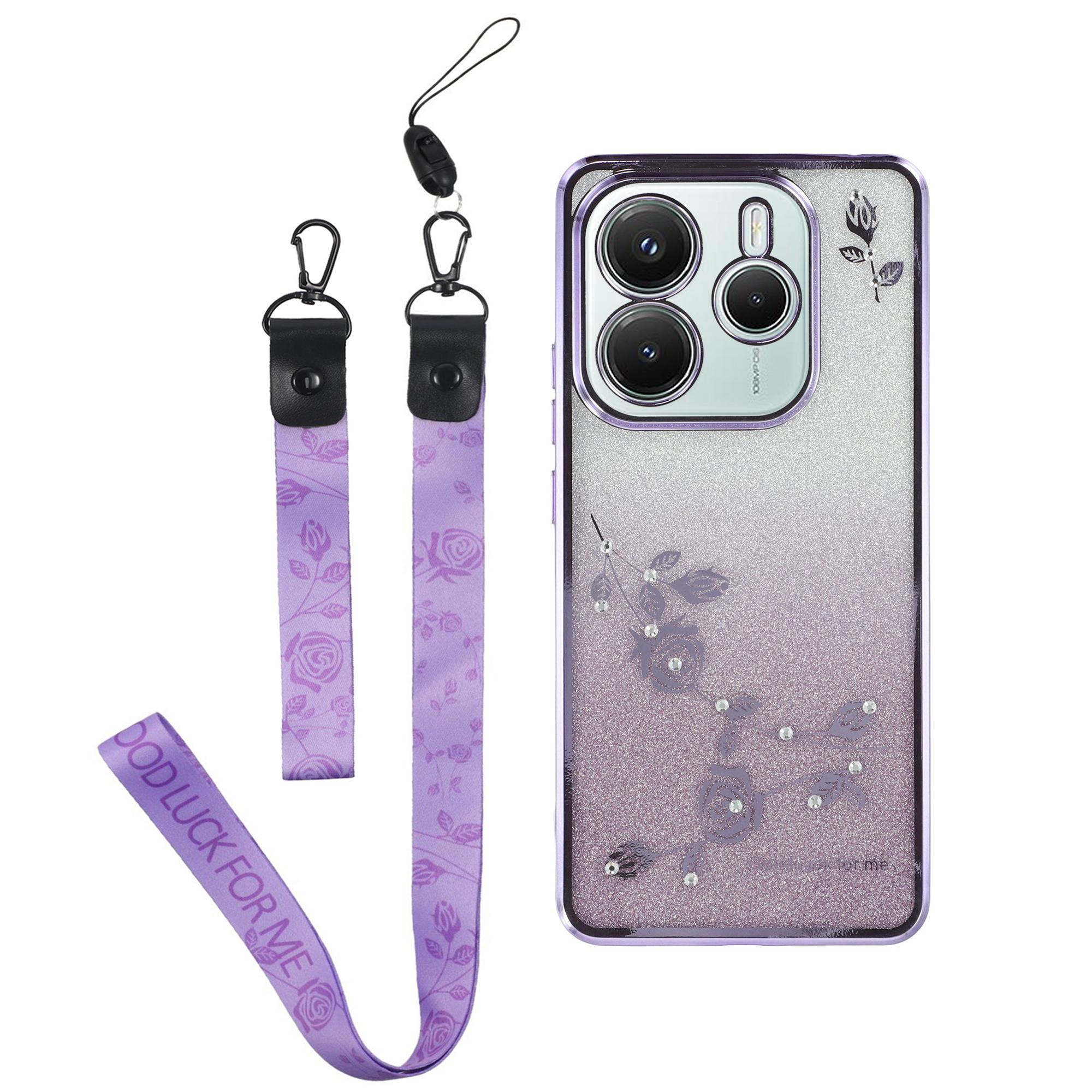 

KADEM For Xiaomi Redmi Note 14 5G Case Flower Pattern TPU Gradient Phone Cover with Lanyards Purple