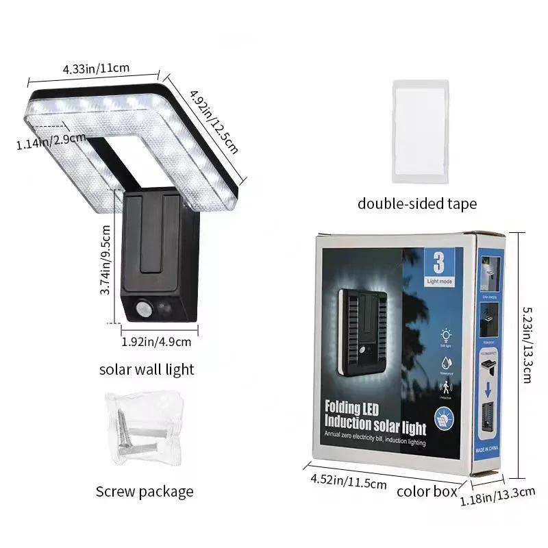 

Складной светодиодный светильник на солнечной батарее 120°, уличный настенный светильник, водонепроницаемый прожектор, датчик движения, солнечный, 3 режима, уличный светильник, садовый декор 1Pcs