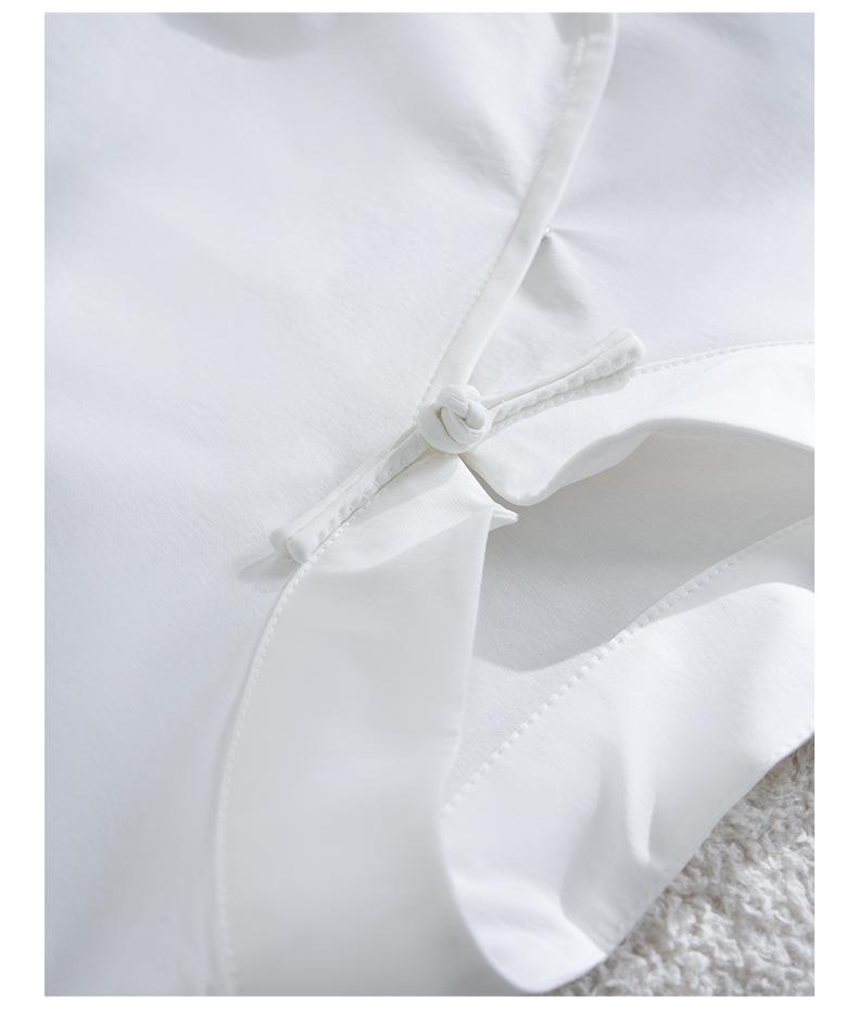 Rong Tai Women's 2026 White Puff Sleeve Stand Collar Shirt in Lightweight Chinese Style