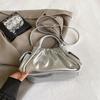Women PU Pleated Shoulder Bag Fashion Cloud Tote Bag Chic Crossbody Bag (Silver)