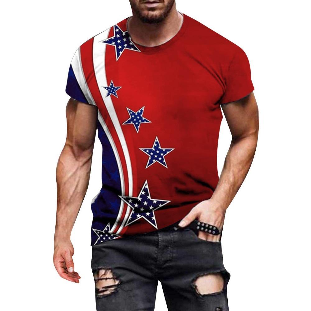 Flag Pattern 3D Digital Printing Men's Casual Round Neck Short Sleeved T-shirt
