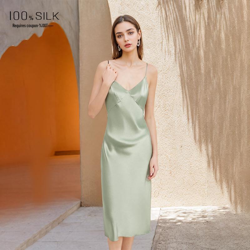 Luxurious 19 Momme Mulberry Silk Slim-Fit Nightgown - Sexy Mid-Length Summer Design for Women