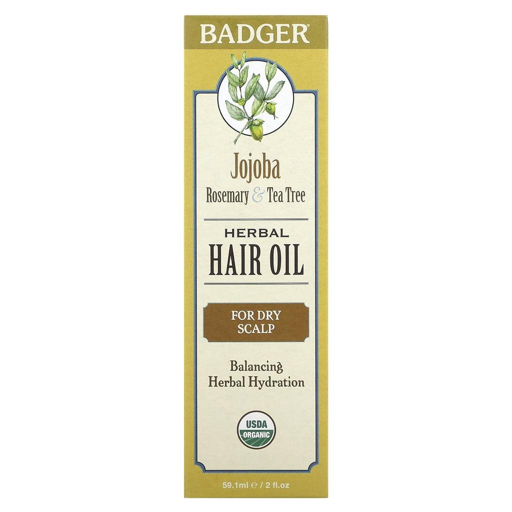 Badger, Jojoba Herble Hair Oil, Rosemary & Tea Tree, 2 fl oz (59.1 milliliters)