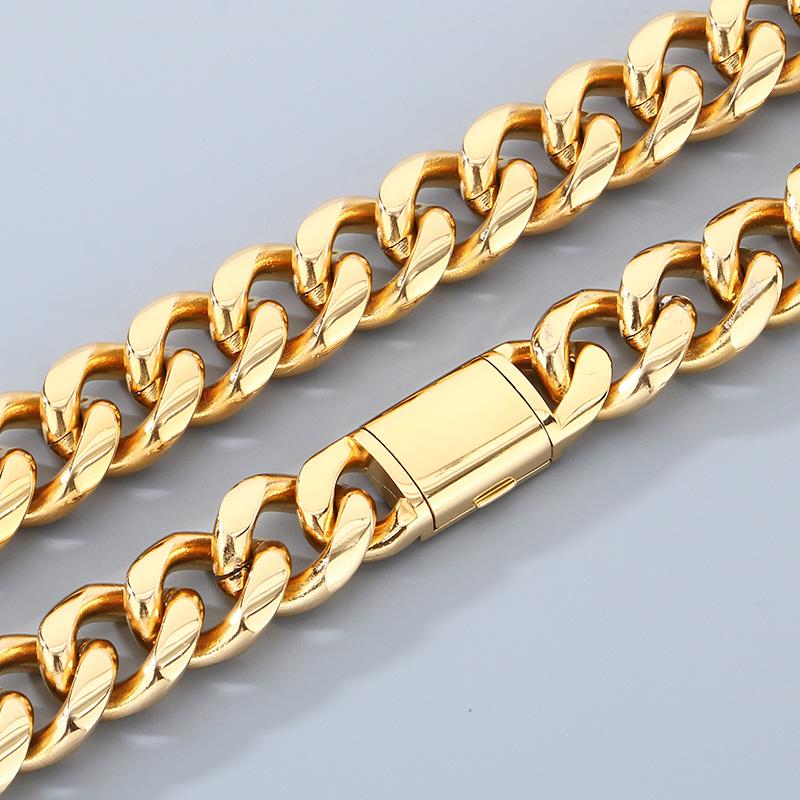 Hip Hop Miami Cubaanse Ketting Halsketting voor Mannen Vrouwen Choker Glanzend Goudkleurig Roestvrij Staal Sieraden 15MM Dik Accessoire