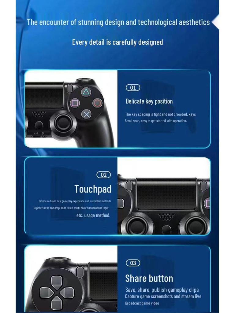 Universal Bluetooth Wireless PS4 Controller: Compatible with PC, Android, Apple, Mobile & Tablet, with Vibration Function.