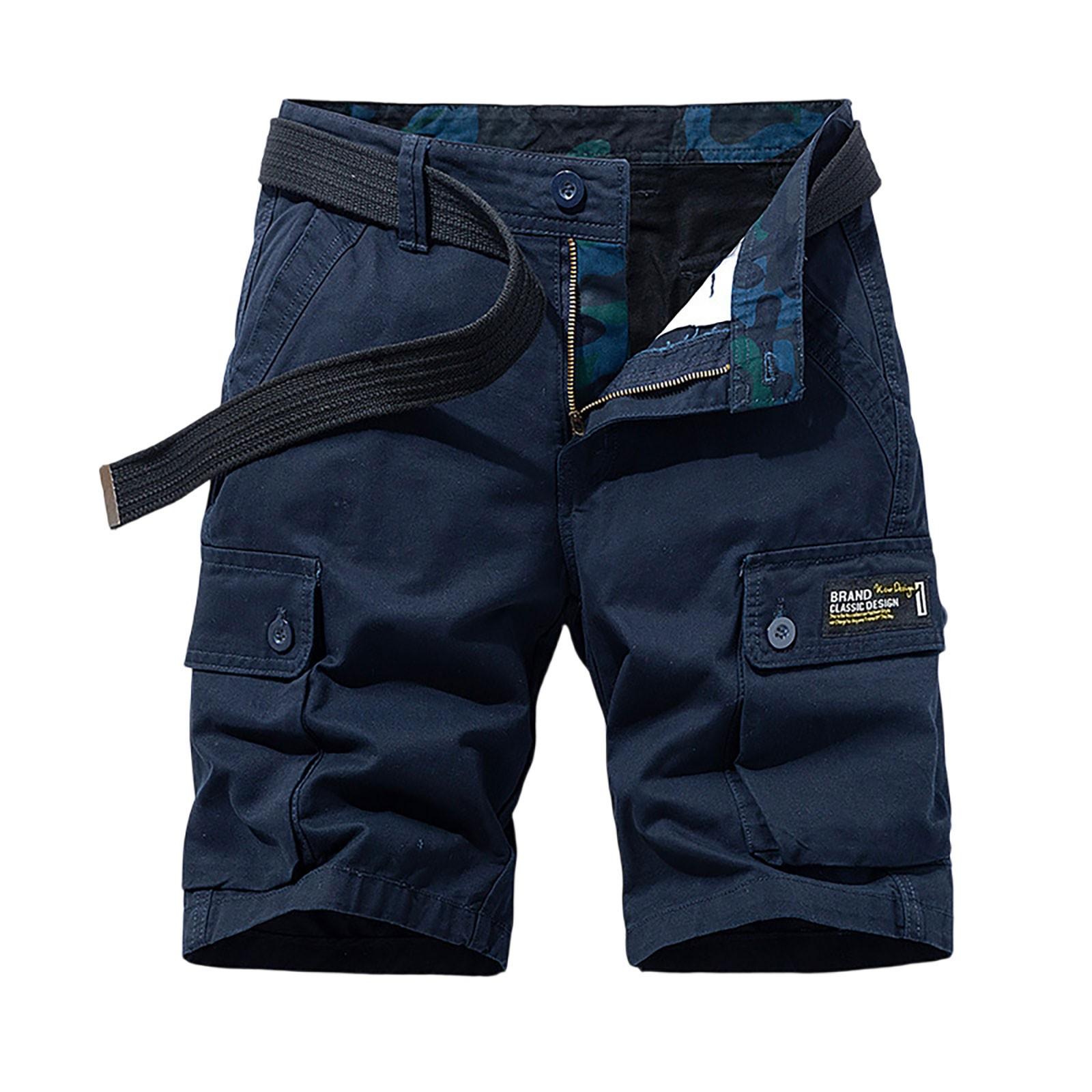 

Men s Casual Cargo Shorts with Belt, Multi-Pocket Design, Comfortable Fit for Outdoor Activities, Navy Blue L