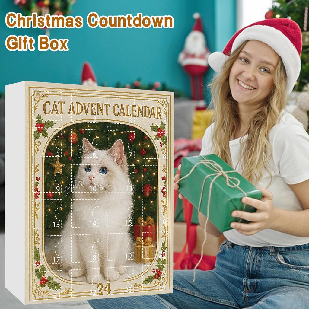 Advent Calendar 2025 24 Days Christmas Countdown with 24Pcs 2D Acrylic Cute Kitten Tree Decoration for Xmas Cat Lovers Gifts