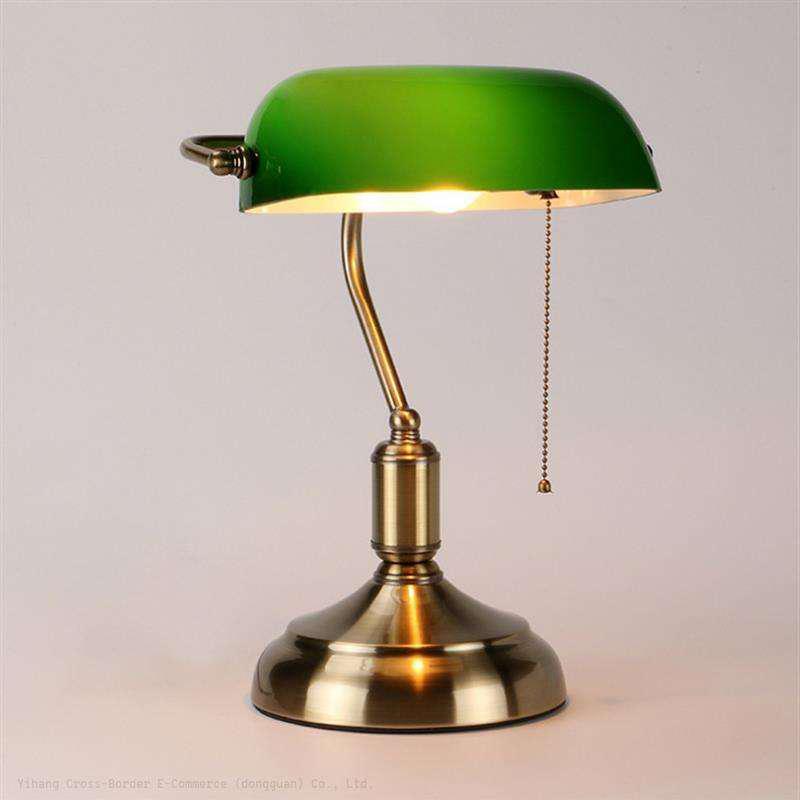 European Modern Antique Style Desk Lamp Hotel Bedside Desk Light Green Banker Book Reading Brass Lamp desk lights