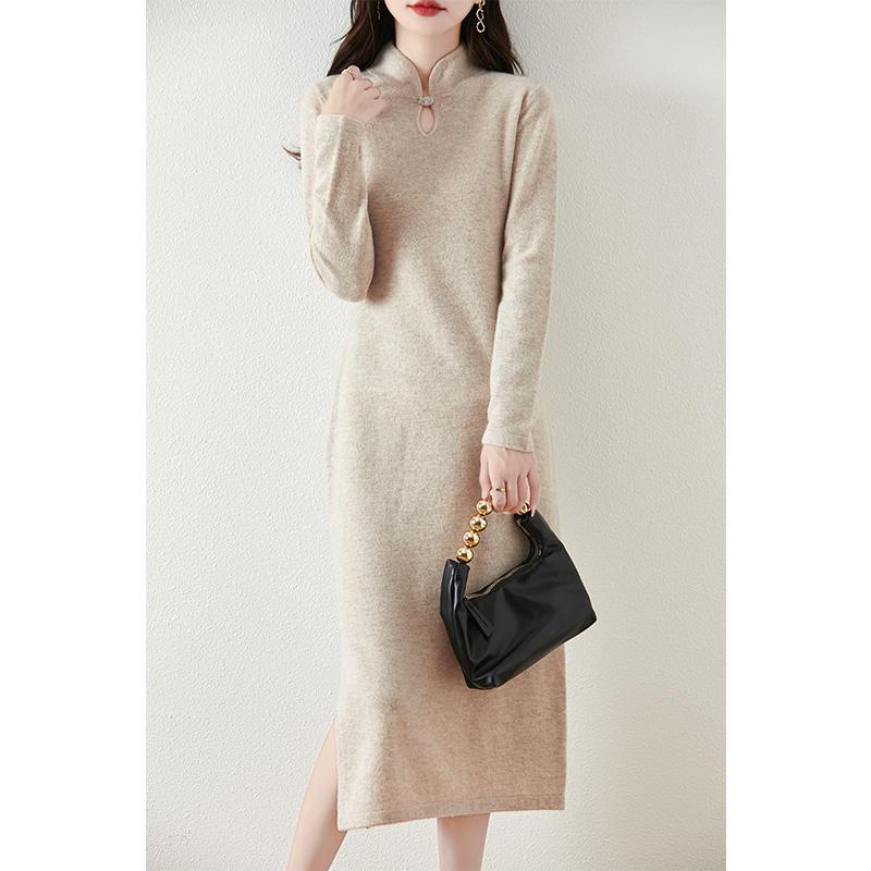 Women's Cashmere Dress Qinghe Cashmere 30% Cashmere 70% Wool Autumn and Winter Cashmere Skirt Soft and Warm