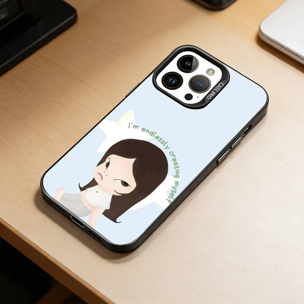 Art Toy Y-Yoshitomo -N-Nara Phone Case For iPhone 17,16,15,14,13,12,11 Plus,Pro Max,XS,Colored Silver Plated Inside Cover