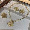 Heavy Industry Colored Treasure Flower Necklace, Gold-Plated, Exquisite High-Grade Electroplated Copper Inlaid Zircon Necklace Set.