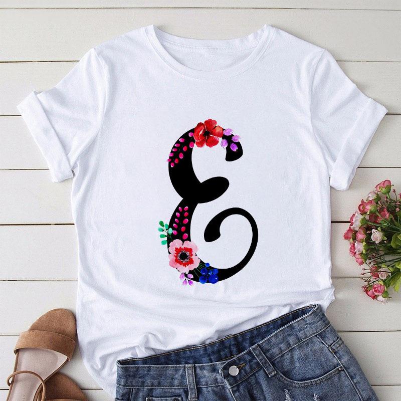 Large Size T-Shirt 26 English Letters Butterfly Print T-Shirt Women'S Short-Sleeved Women'S Clothing