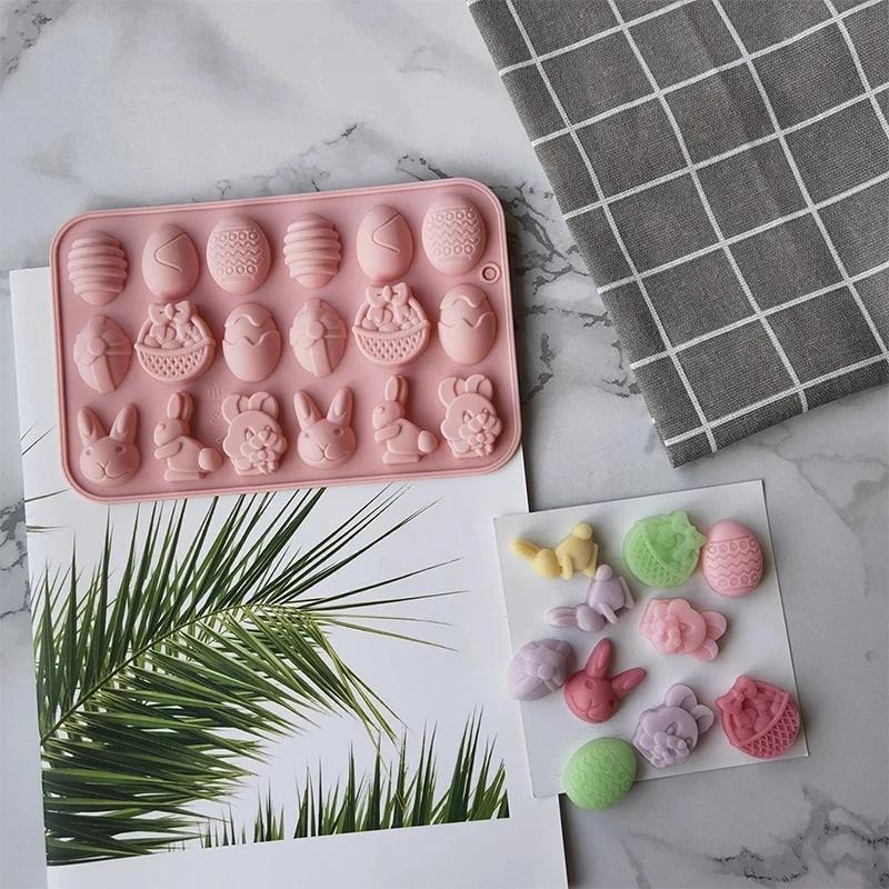 1Pc 18 Cavity Easter Silicone Mold Rabbit Colored Egg Chocolate Cake Mold Holiday Decoration Baking Tools Manual Soap Mould