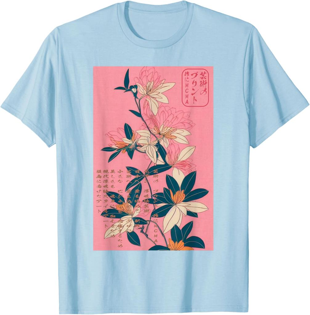 Japanese Floral Art Ukiyoe Print TShirt Men Casual Breathable Cotton Graphic Tee