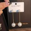 Cercei Dama Minimalist Long Pearl Earrings, I Love Pearls Theme, Gold Color, Elegant Fashion Jewelry EFAYN