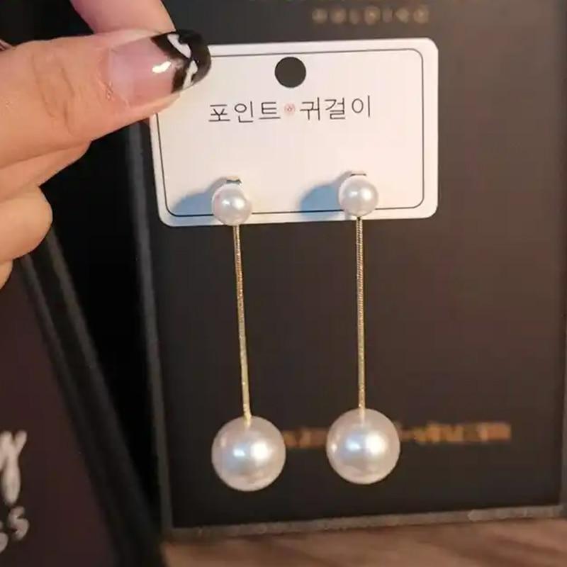 Cercei Dama Minimalist Long Pearl Earrings, I Love Pearls Theme, Gold Color, Elegant Fashion Jewelry EFAYN