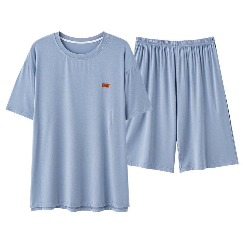 Men's Modal Short Sleeve Pajama Set - Lightweight Summer Loungwear, Loose Fit, Plus Size 200 Jin