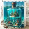 Beautiful Underwater World Shower Curtain with Sailboat Mermaid Coral Design for Home Decor Bathroom Accessories Blue Ocean Bott