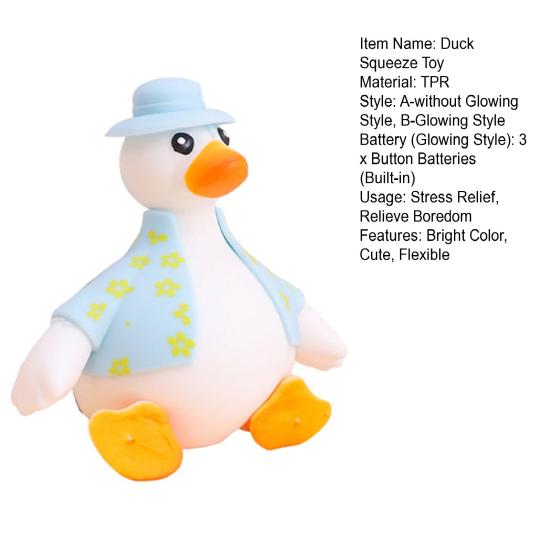 Duck Squeeze Toy Soft TPR Colored Lights Flashing Animal Doll Pinch Toys Stress Relief Vent Toy Cartoon Duck Doll Squishes