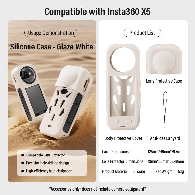 For Insta360 X5 Soft Silicone Case Anti-Scratch Protective Case Shell Non-Slip Panoramic Camera Skin Cover Lens Protective Cover