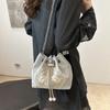 Trendy Black Silver Pink White Pu Bucket Bag For Women With Chic Chain Detail