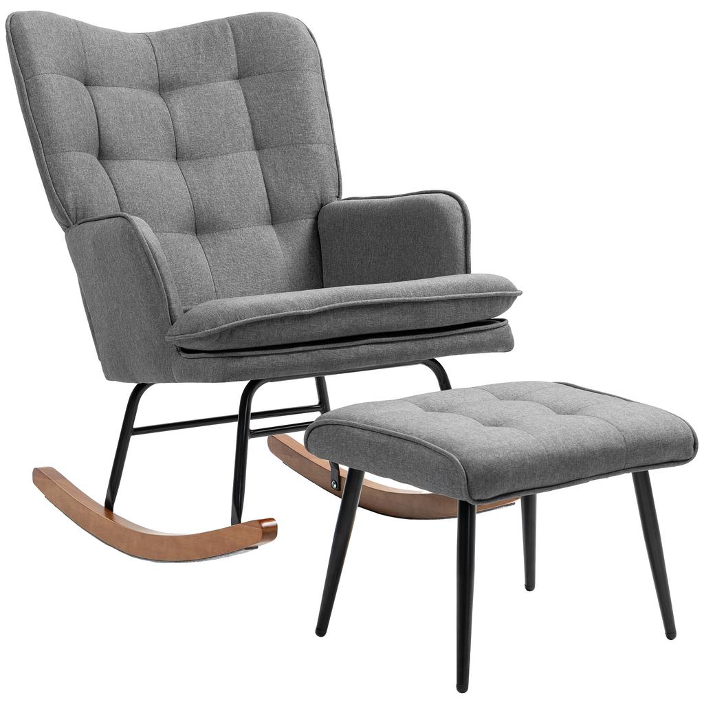 Rocker Chair With Ottoman Comfortable Up To 130 Kg Linen Look 64x89x90cm Dark Gray