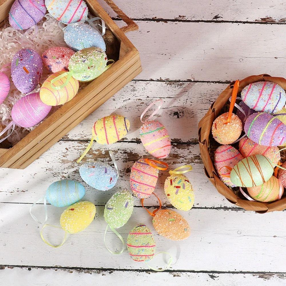 6Pcs Colorful Plastic Easter Eggs Pendant Simulation Egg Easter Festival Decoration  Wedding Decor