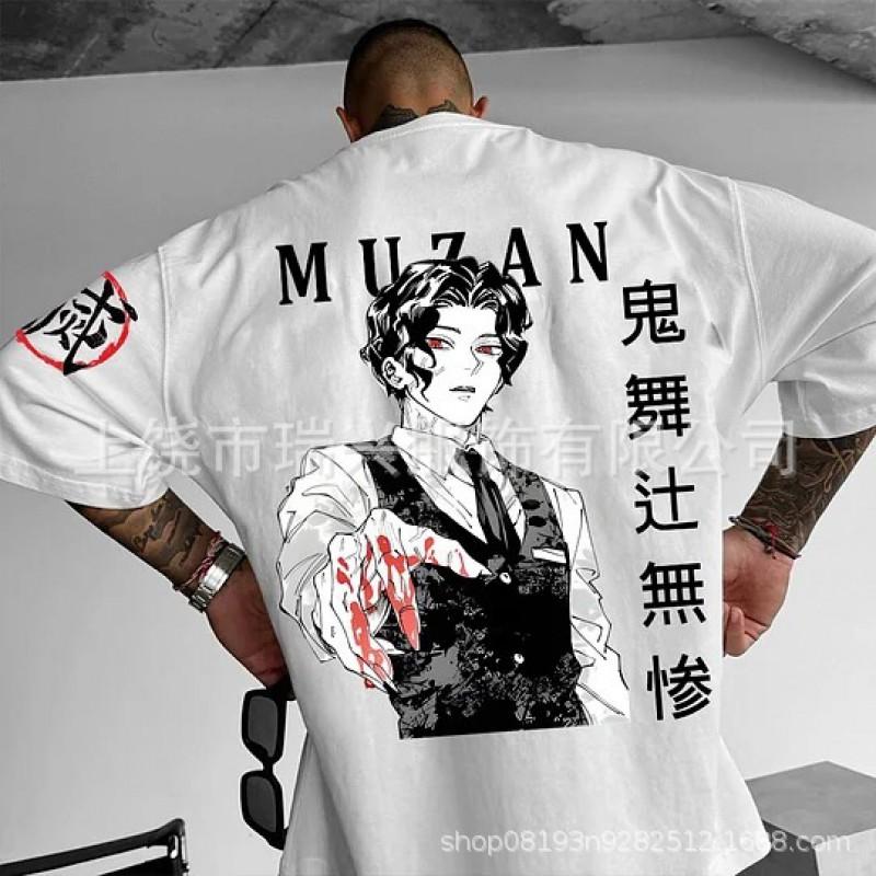 Mens Oversized Anime Graphic Tee Loose Fit Japanese Streetwear Casual T-Shirt