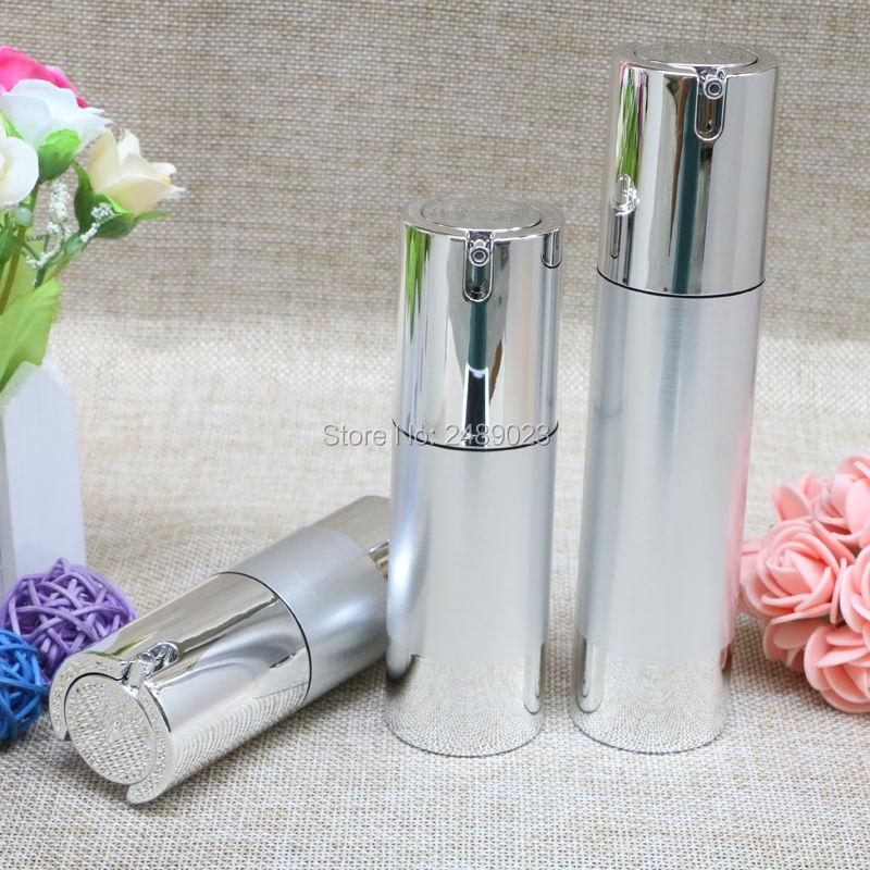 20pcs/lot 15ml 30ml 50ml Silver Airless Vacuum Pump Bottle for Makeup Lotion Emulsion Serum Liquid Foundation Essence Packing