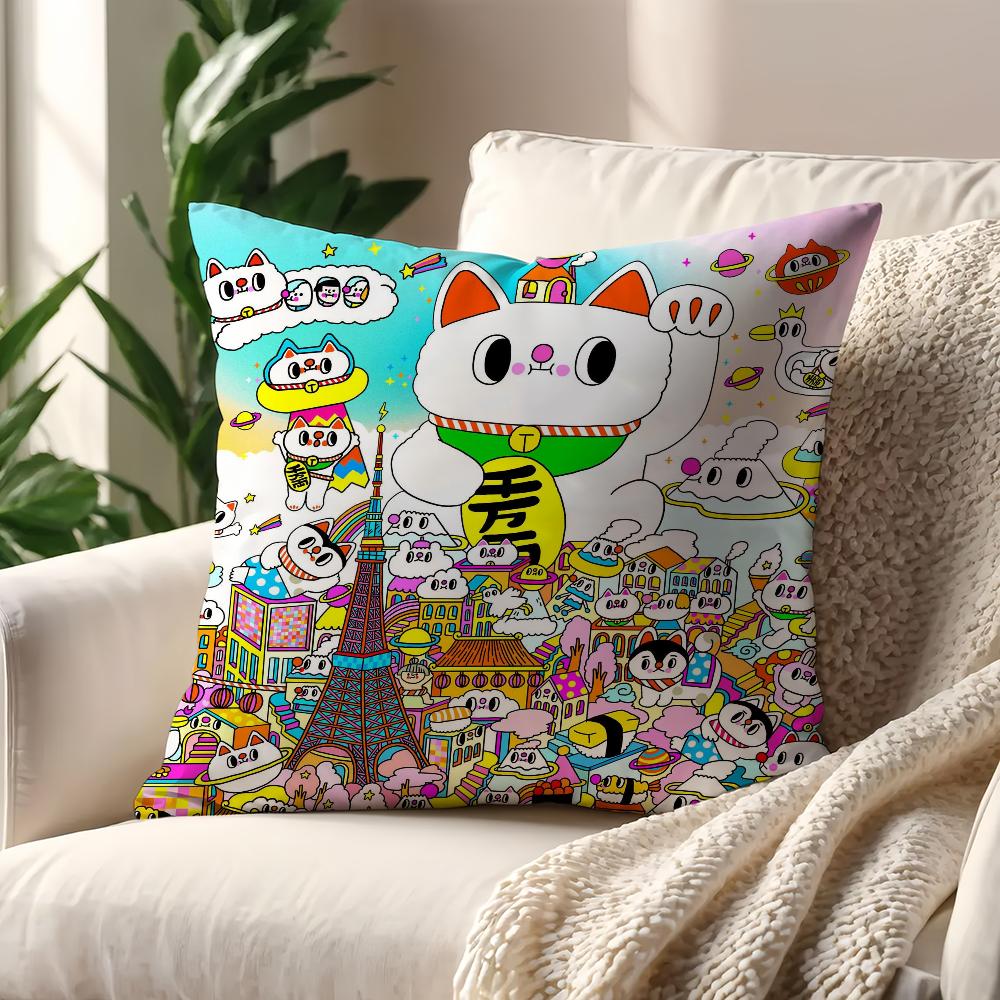 Cartoon Japanische Glückskatze niedlicher Kissenbezug Kissenbezug Dekoration Zimmer Zuhause Sofa Wohnen Büro Auto Nordische Schlichtheit