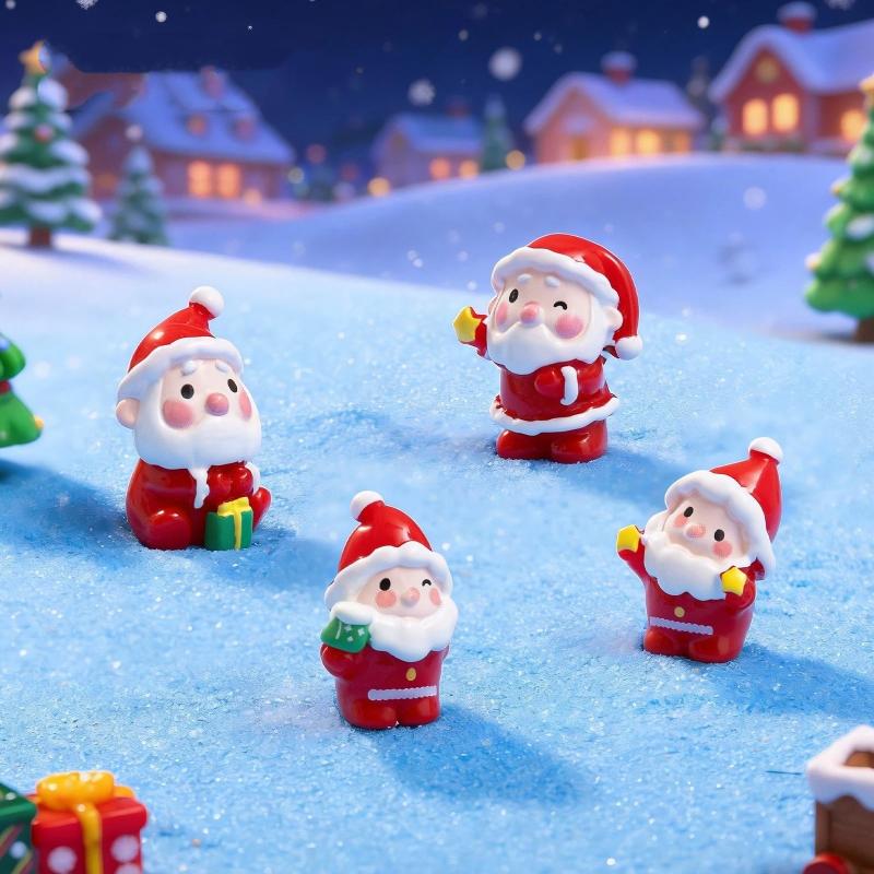4Pcs Landscape Dollhouse Ornament Home Decor Bonsai Decorations Christmas Figurines Santa Claus Xmas Miniature