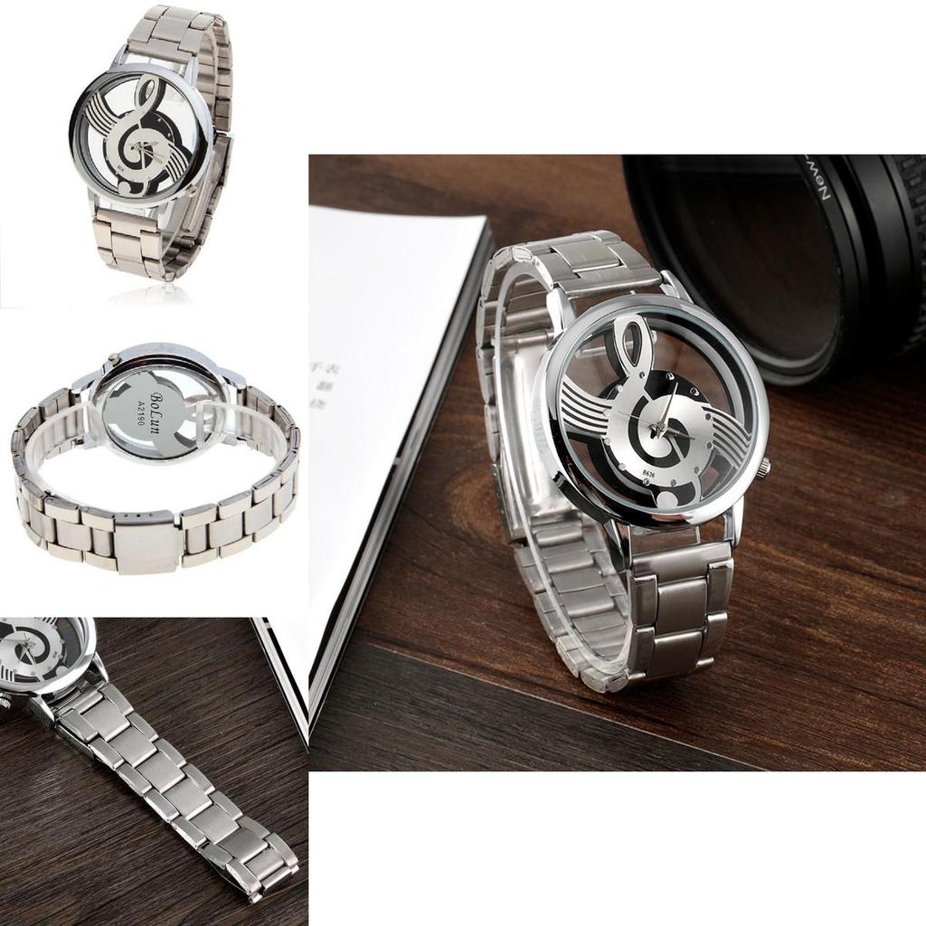 Music Themed Hollow Wristwatch With Black Buckle Band