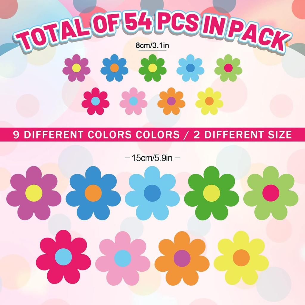 Whaline 54Pcs Flower Cut-Outs Back to School Colorful Floral Bulletin Board Decorations 5.9in and 3.1in Summer Paper Flowers Cutouts Cute Classroom