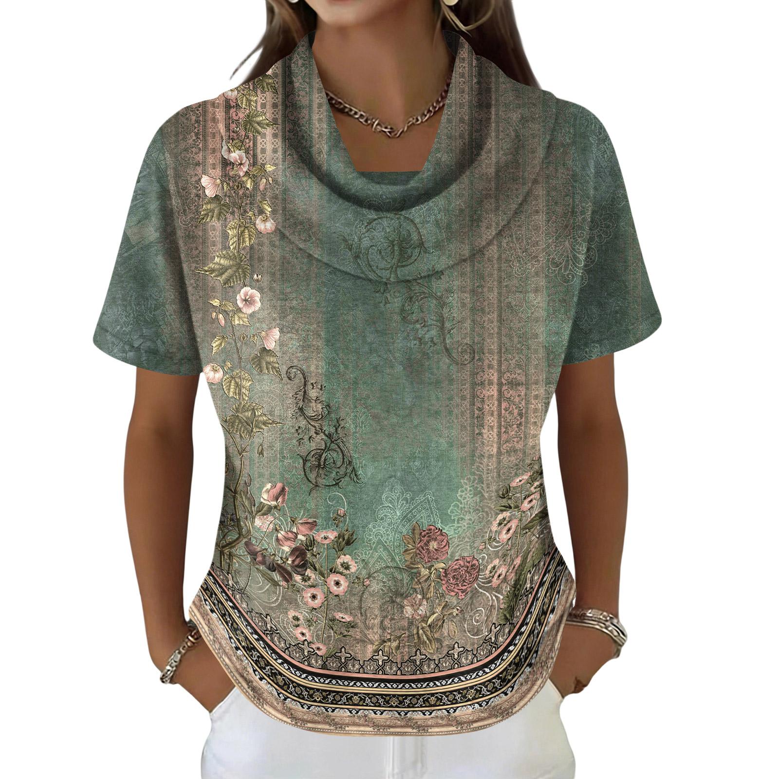 

Женский повседневный и модный свитер с принтом, с короткими рукавами и круглым вырезом XXL зелёный